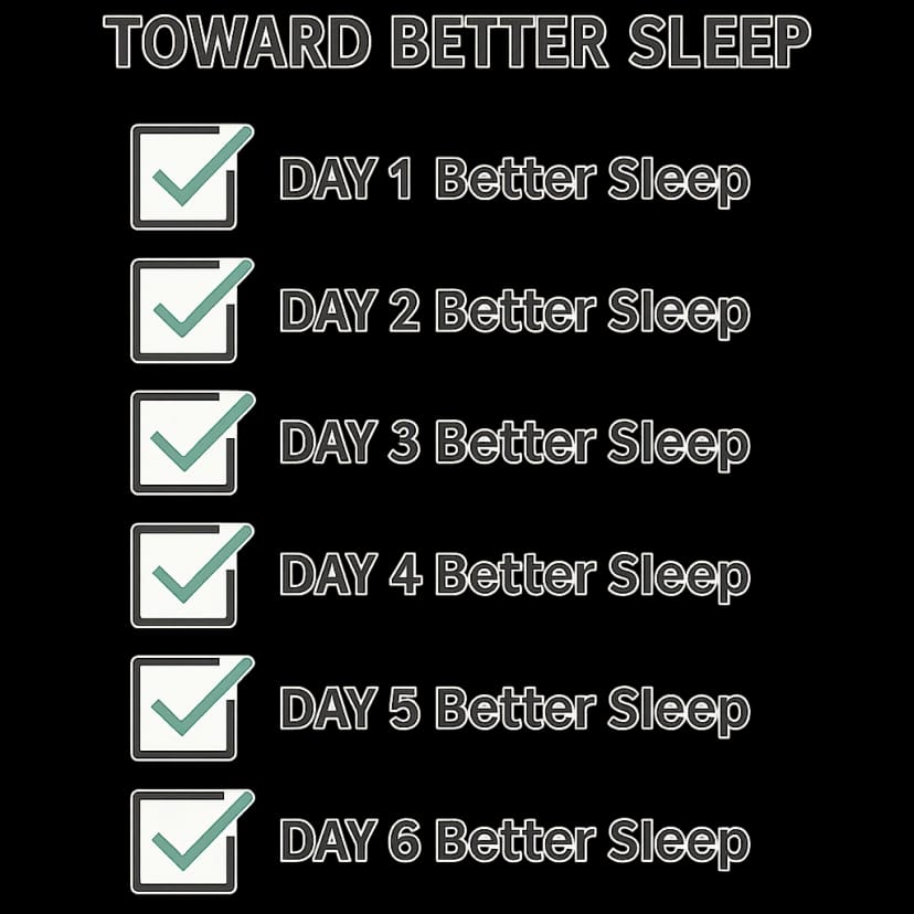 A simple, clean checklist or roadmap graphic showing the 7-day progression toward better sleep.