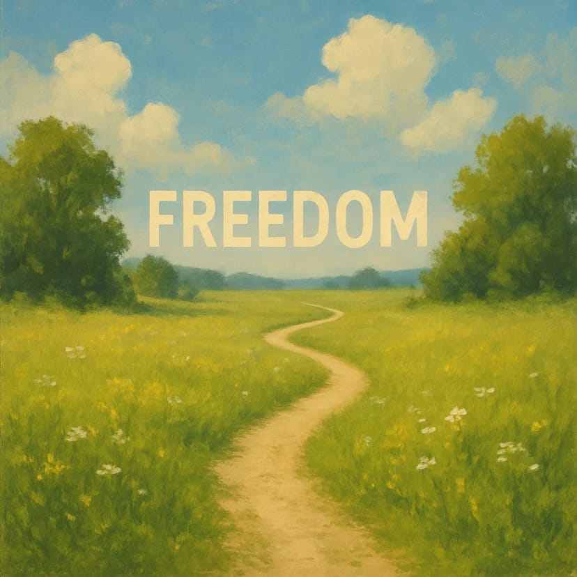 A path leading through a bright, open meadow, representing the journey toward freedom.