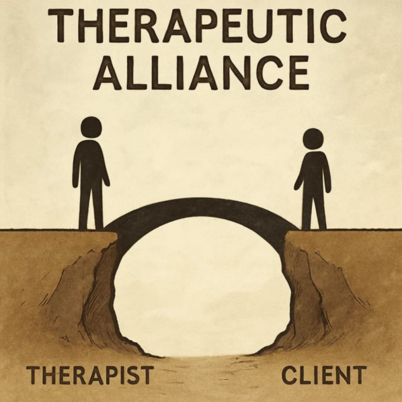A conceptual visual of a bridge connecting two points, representing the 'Therapeutic Alliance' between therapist and client.