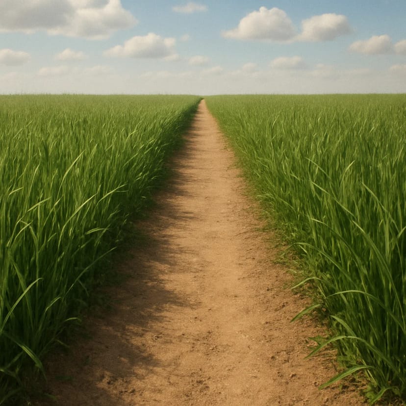 A clear, well-trodden dirt path cutting through a field of tall green grass to represent a new neural pathway.